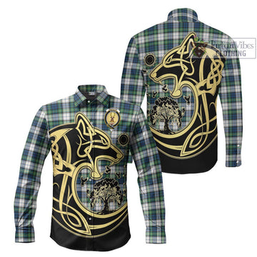 Gordon Dress Ancient Tartan Long Sleeve Button Shirt with Family Crest Celtic Wolf Style