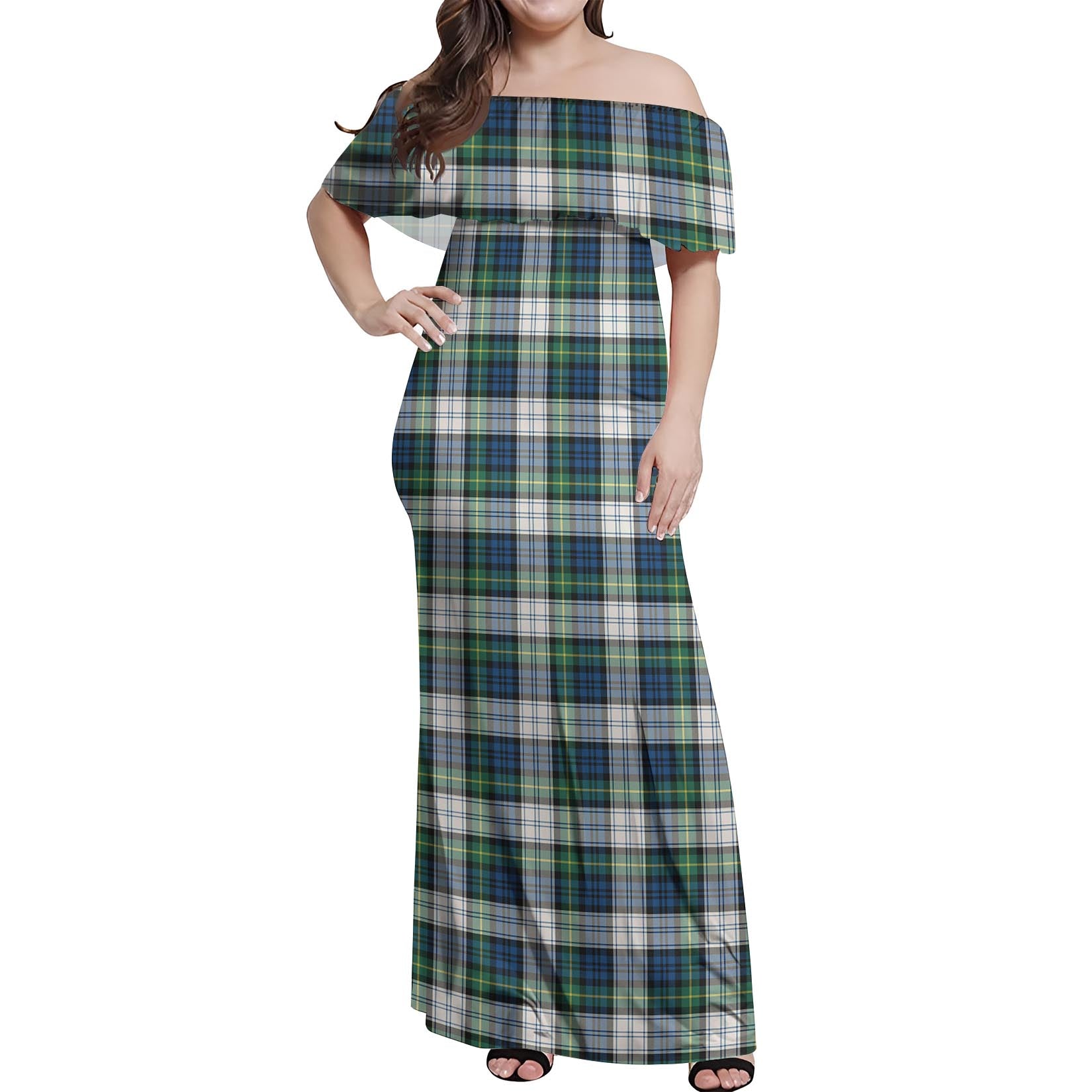 Gordon Dress Ancient Tartan Off Shoulder Long Dress Women's Dress - Tartanvibesclothing