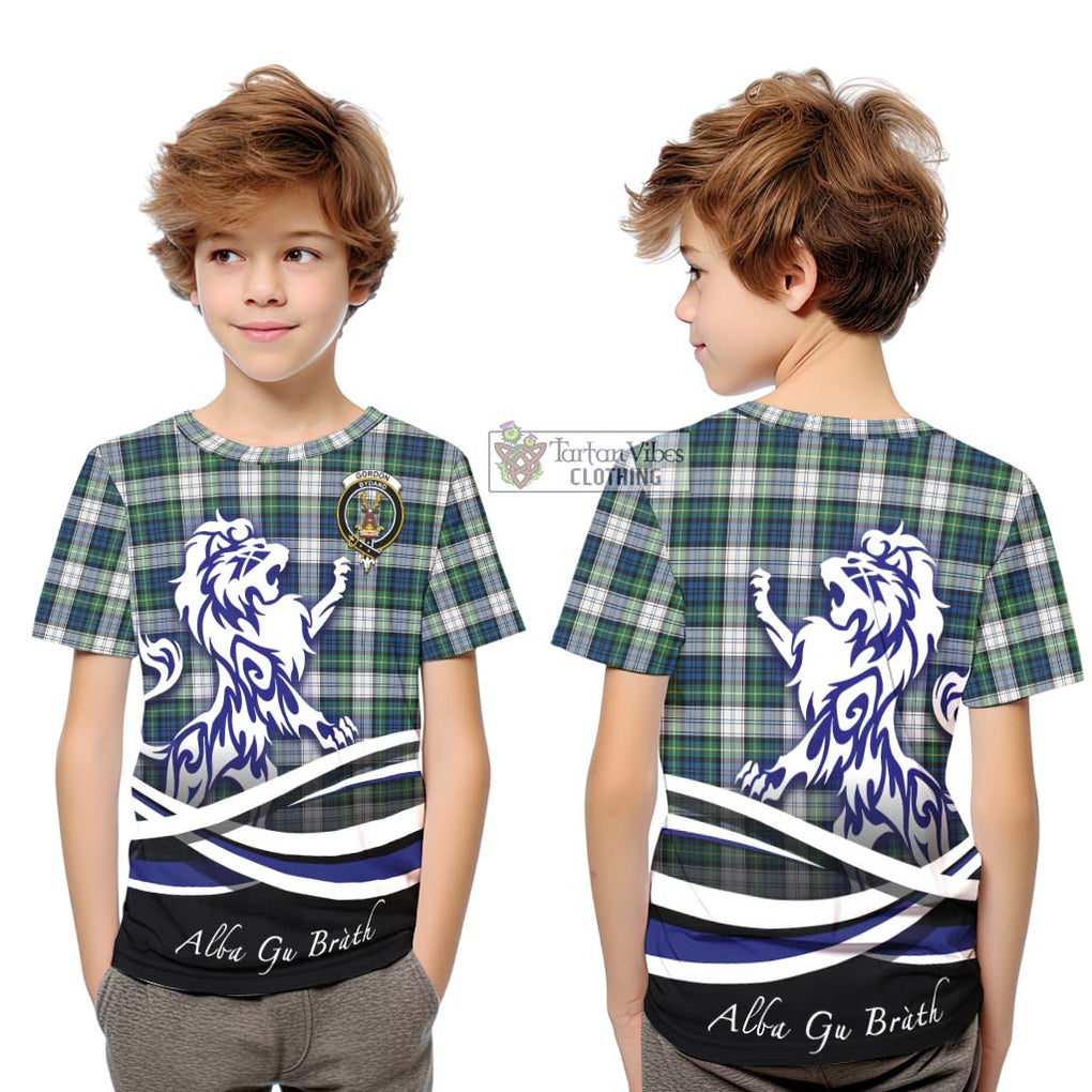 Gordon Dress Ancient Tartan Kid T-Shirt with Alba Gu Brath Regal Lion Emblem Youth XL Size14 - Tartanvibesclothing Shop