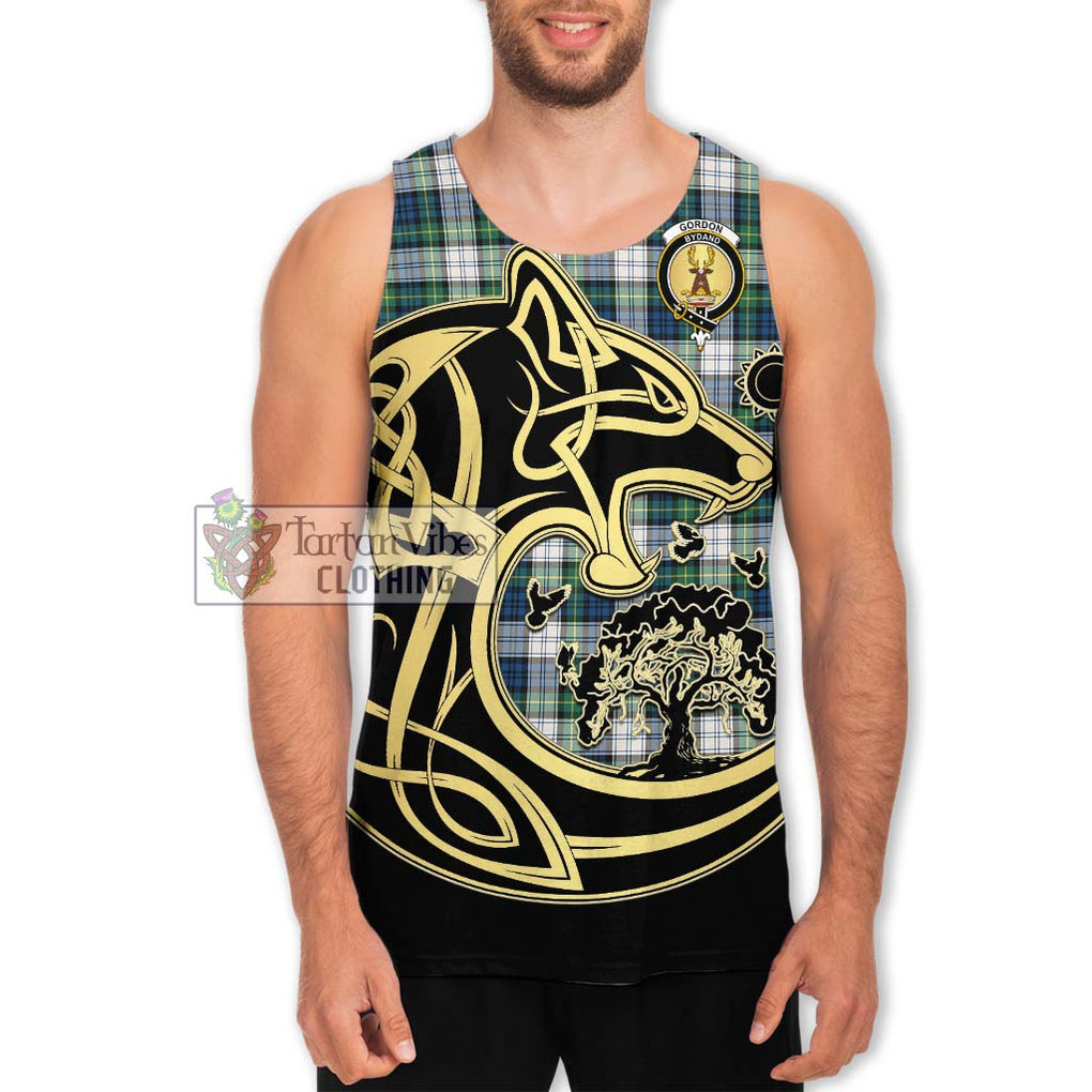 Gordon Dress Ancient Tartan Men's Tank Top with Family Crest Celtic Wolf Style Men - Tartan Vibes Clothing