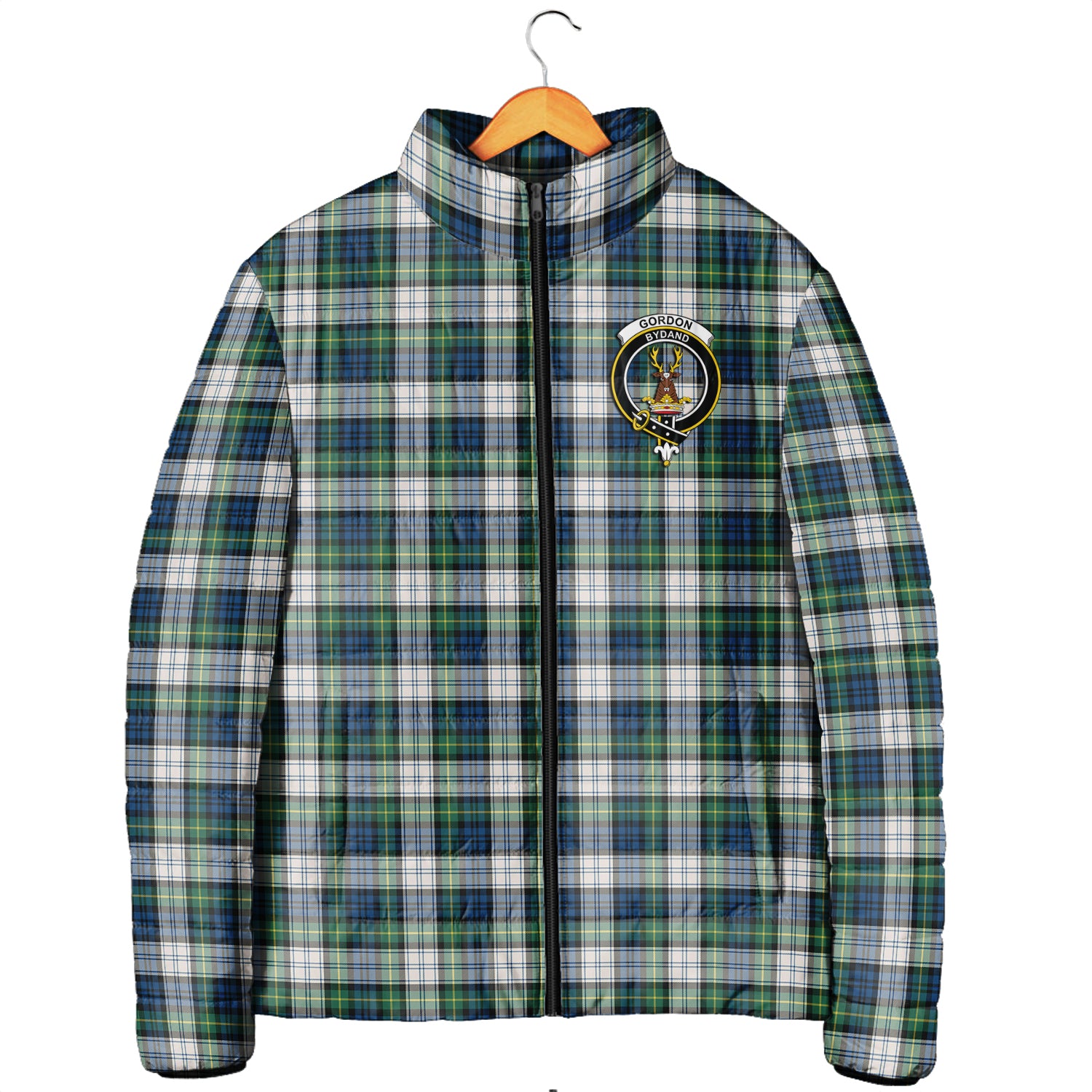 Gordon Dress Ancient Tartan Padded Jacket with Family Crest Men's Padded Jacket - Tartan Vibes Clothing