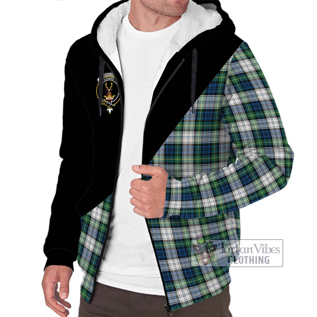 Gordon Dress Ancient Tartan Sherpa Hoodie with Family Crest and Military Logo Style Unisex S - Tartanvibesclothing Shop