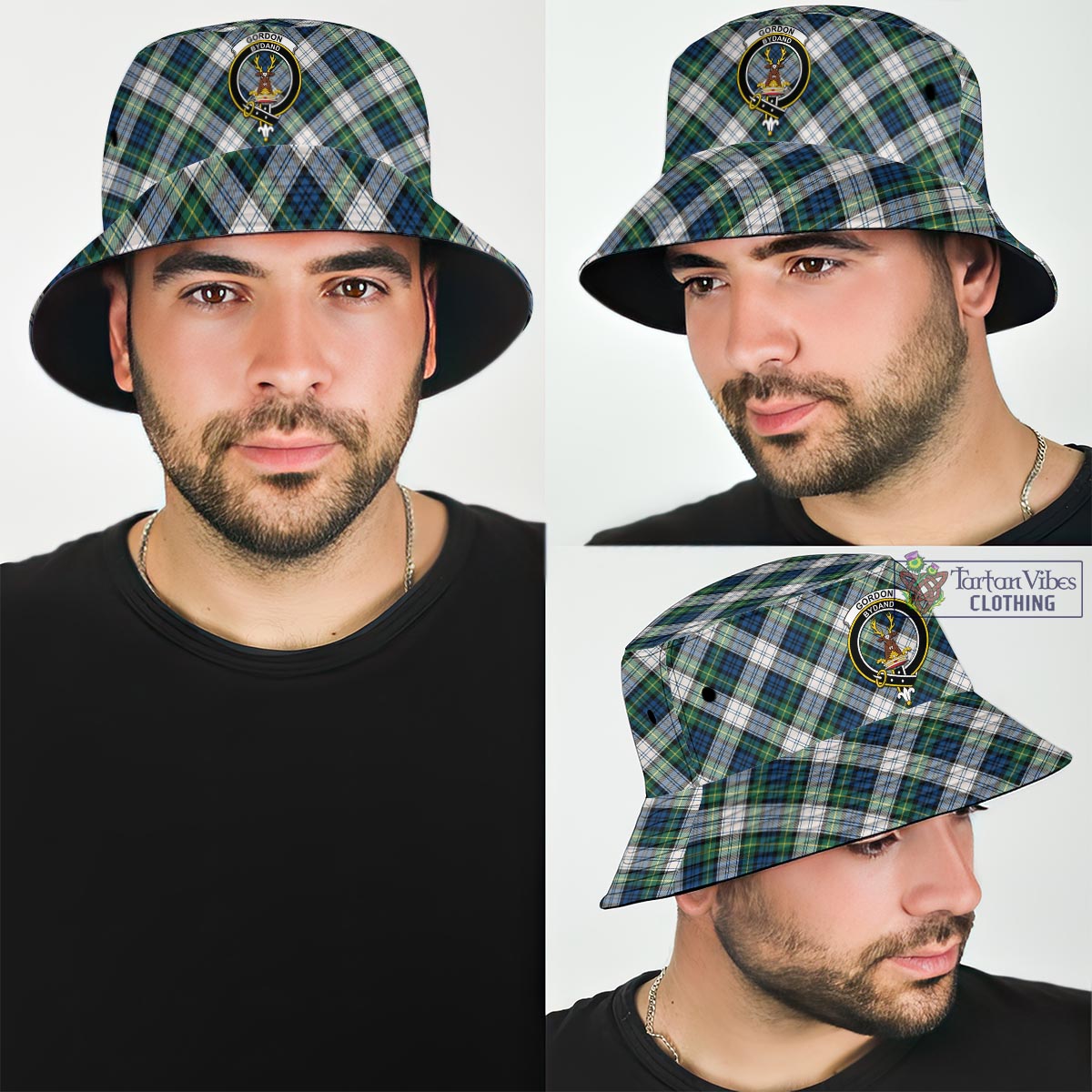 Tartan Vibes Clothing Gordon Dress Ancient Tartan Bucket Hat with Family Crest