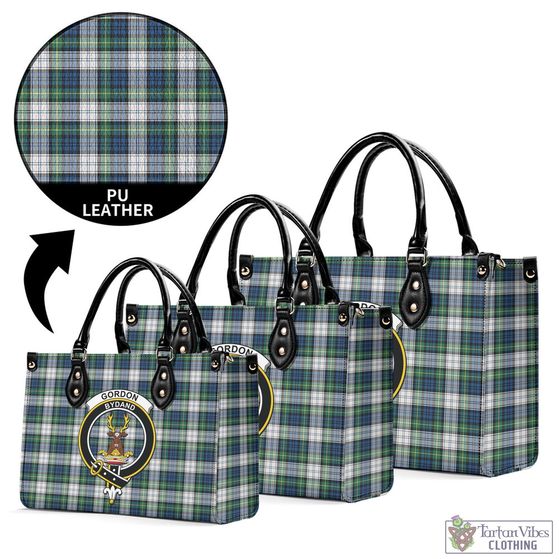 Tartan Vibes Clothing Gordon Dress Ancient Tartan Luxury Leather Handbags with Family Crest