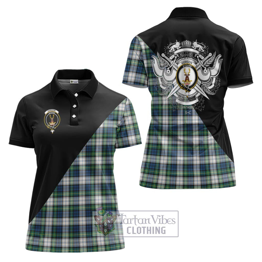 Gordon Dress Ancient Tartan Women's Polo Shirt with Family Crest and Military Logo Style Women - Tartanvibesclothing Shop