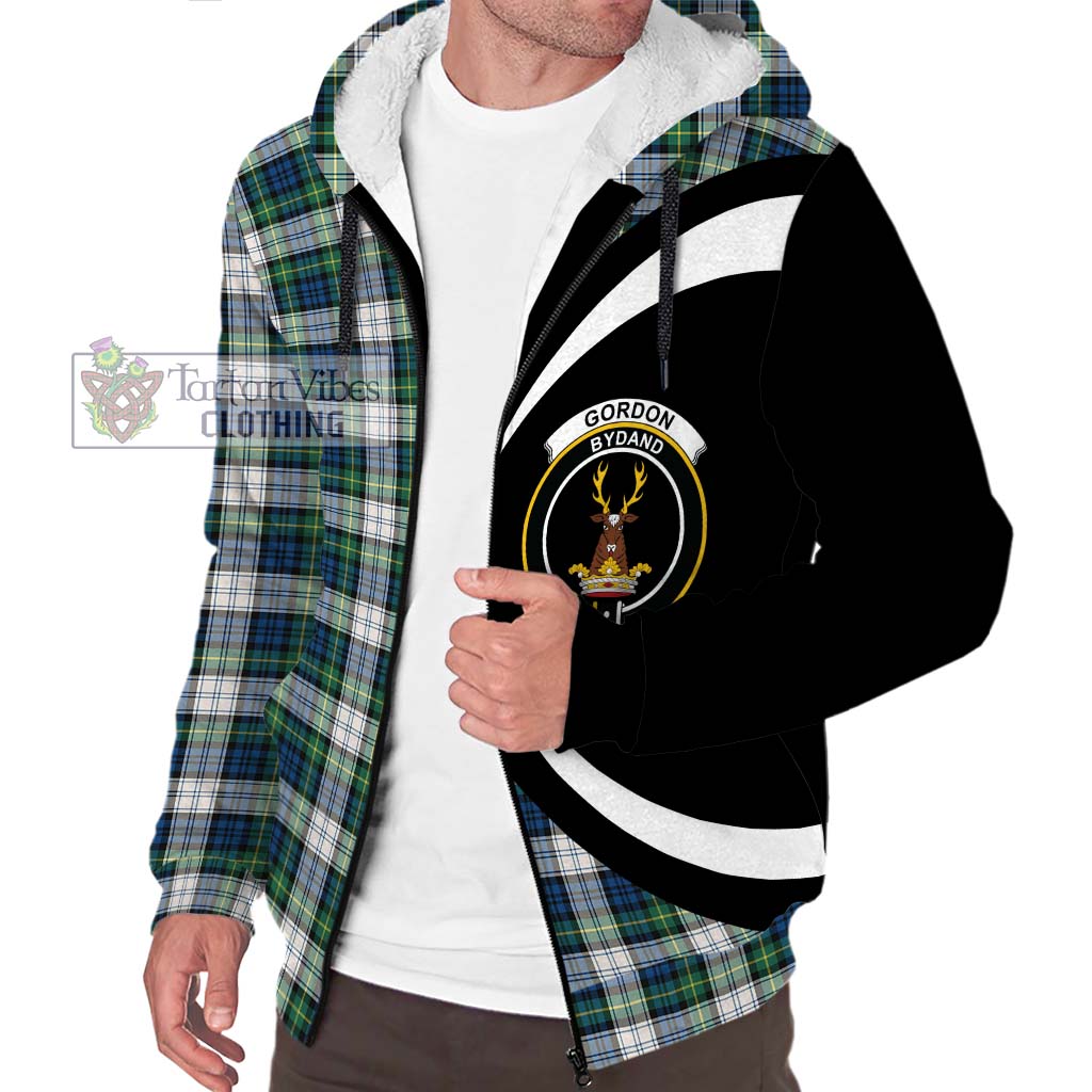 Gordon Dress Ancient Tartan Sherpa Hoodie with Family Crest Circle Style Unisex S - Tartan Vibes Clothing