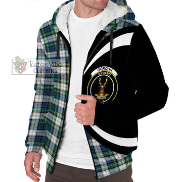 Gordon Dress Ancient Tartan Sherpa Hoodie with Family Crest Circle Style