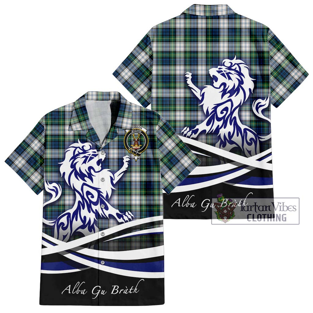 Gordon Dress Ancient Tartan Short Sleeve Button Shirt with Alba Gu Brath Regal Lion Emblem Kid - Tartanvibesclothing Shop