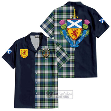 Gordon Dress Ancient Tartan Short Sleeve Button Shirt Alba with Scottish Lion Royal Arm Half Style