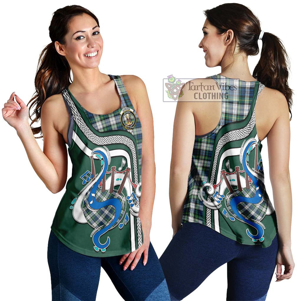 Gordon Dress Ancient Tartan Women's Racerback Tanks with Epic Bagpipe Style 4XL - Tartanvibesclothing Shop