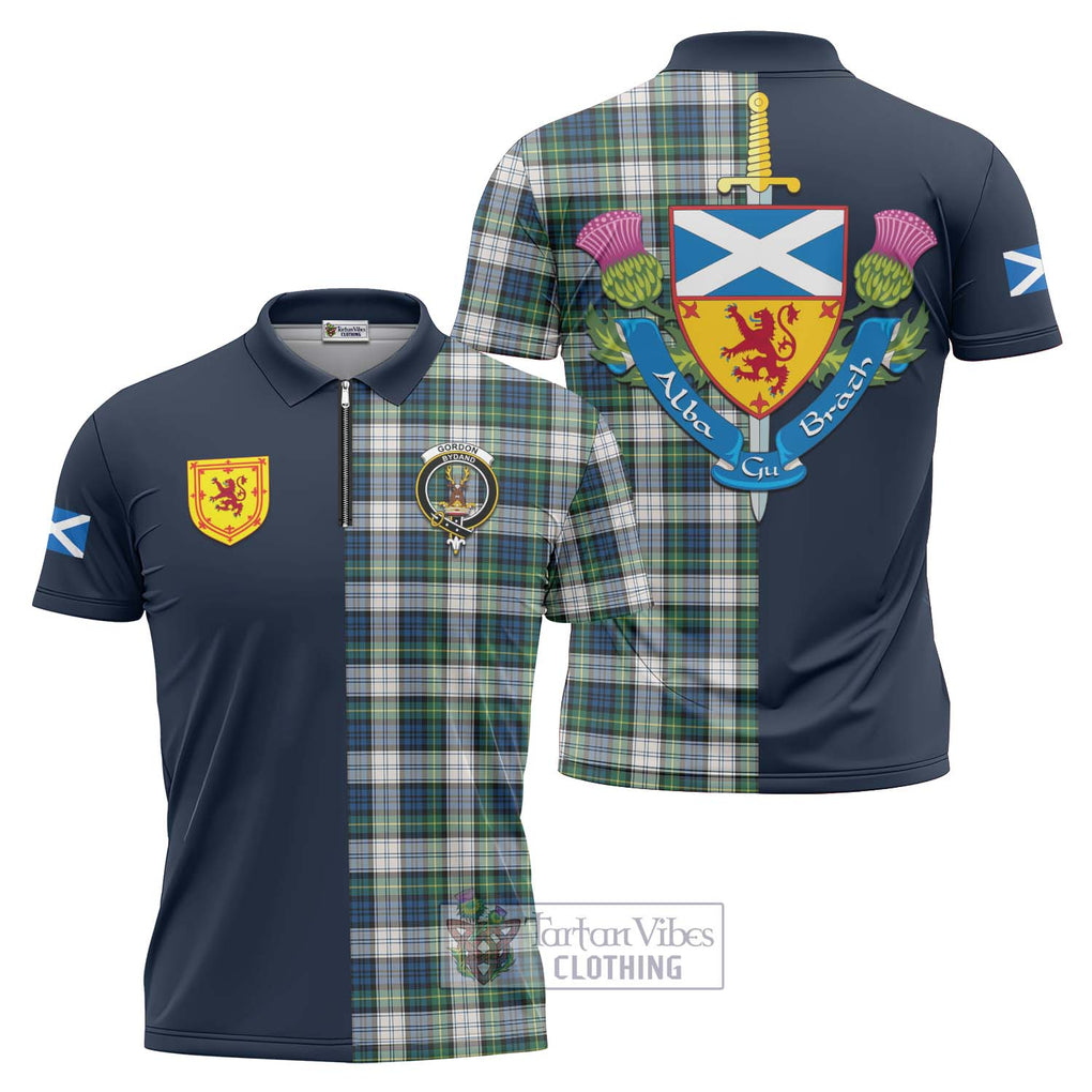 Tartan Vibes Clothing Gordon Dress Ancient Tartan Zipper Polo Shirt with Scottish Lion Royal Arm Half Style