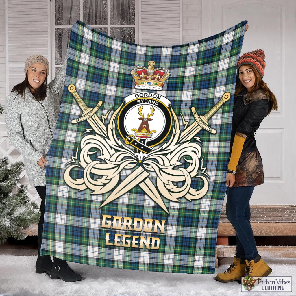 Tartan Vibes Clothing Gordon Dress Ancient Tartan Blanket with Clan Crest and the Golden Sword of Courageous Legacy