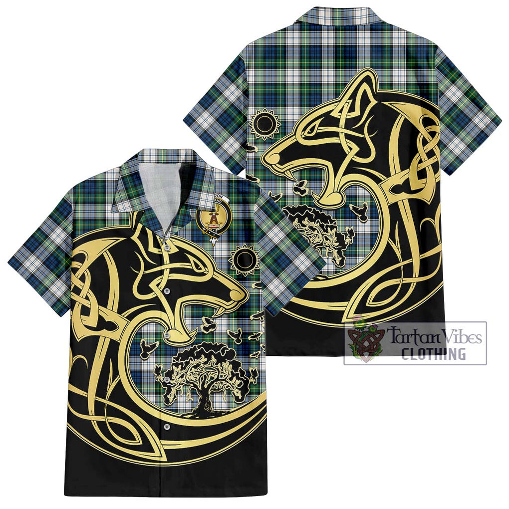 Gordon Dress Ancient Tartan Short Sleeve Button Shirt with Family Crest Celtic Wolf Style Kid - Tartan Vibes Clothing