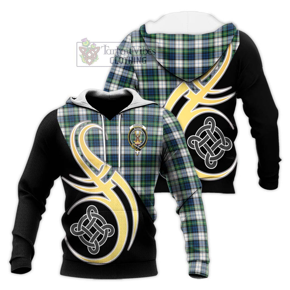 Gordon Dress Ancient Tartan Knitted Hoodie with Family Crest and Celtic Symbol Style Unisex Knitted Pullover Hoodie - Tartan Vibes Clothing