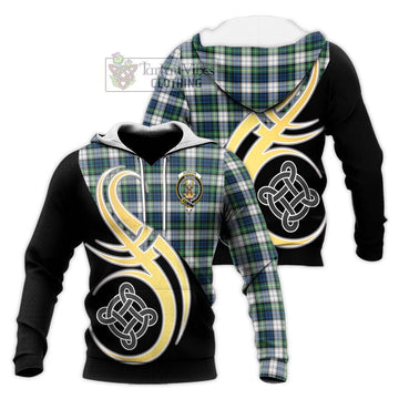 Gordon Dress Ancient Tartan Knitted Hoodie with Family Crest and Celtic Symbol Style