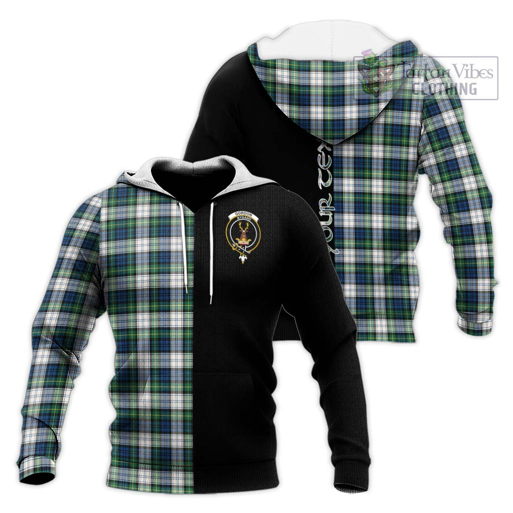 Gordon Dress Ancient Tartan Knitted Hoodie with Family Crest and Half Of Me Style Unisex Knitted Pullover Hoodie - Tartanvibesclothing Shop