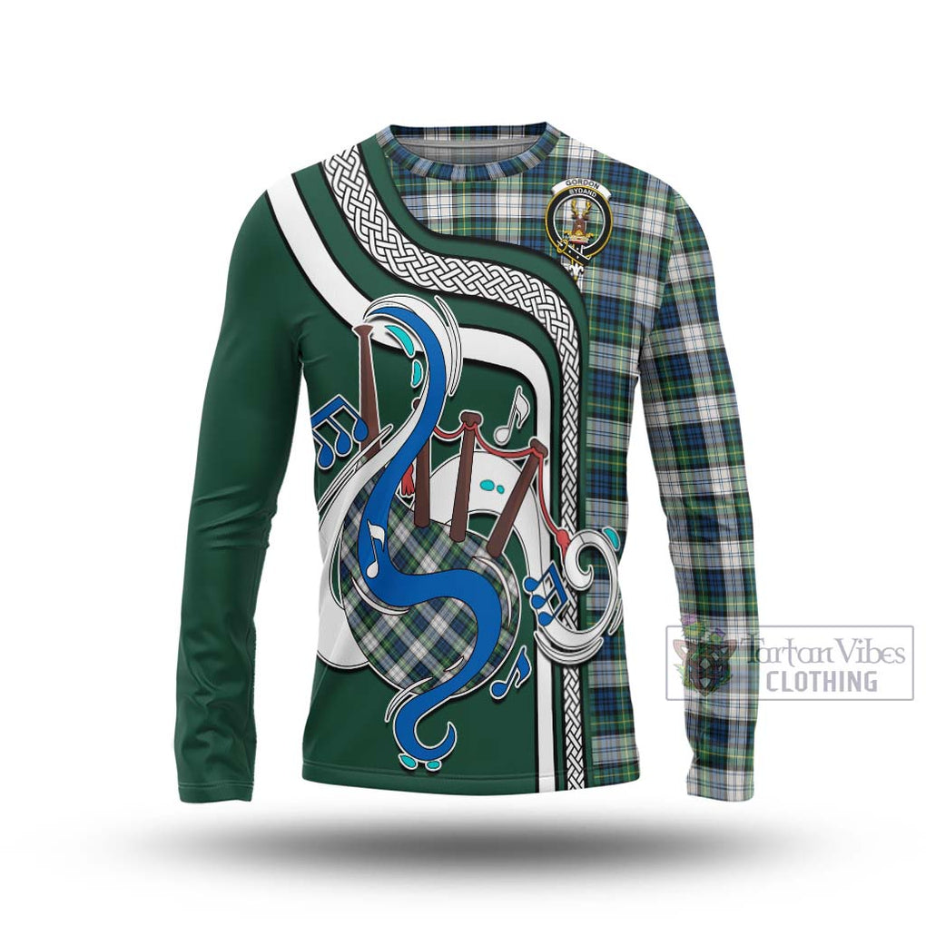 Tartan Vibes Clothing Gordon Dress Ancient Tartan Long Sleeve T-Shirt with Epic Bagpipe Style