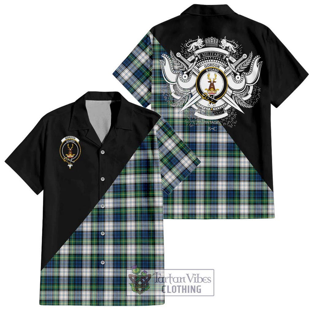 Gordon Dress Ancient Tartan Short Sleeve Button Shirt with Family Crest and Military Logo Style Kid - Tartanvibesclothing Shop