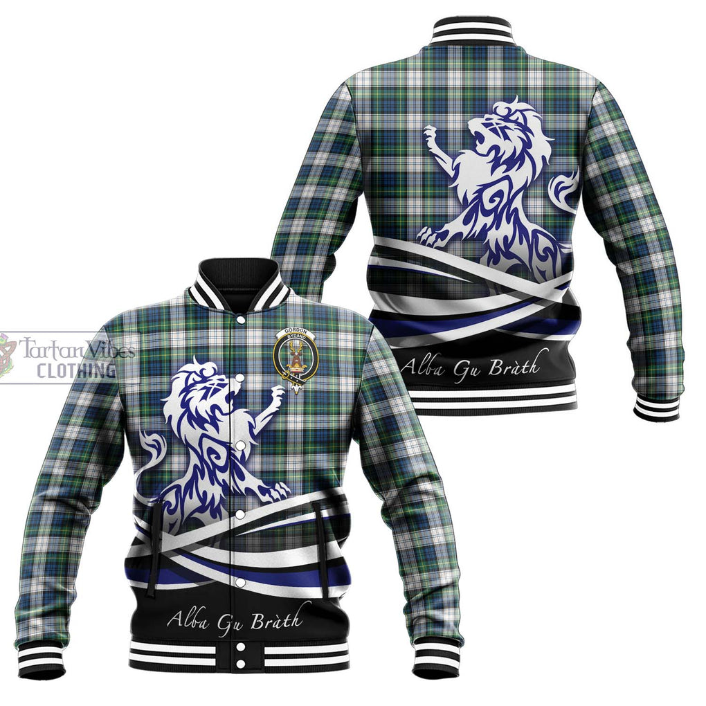 Gordon Dress Ancient Tartan Baseball Jacket with Alba Gu Brath Regal Lion Emblem Unisex - Tartanvibesclothing Shop