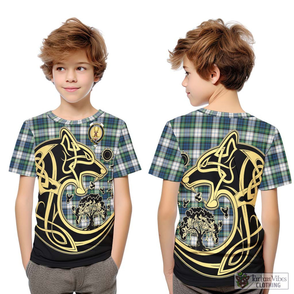 Gordon Dress Ancient Tartan Kid T-Shirt with Family Crest Celtic Wolf Style Youth XL Size14 - Tartan Vibes Clothing