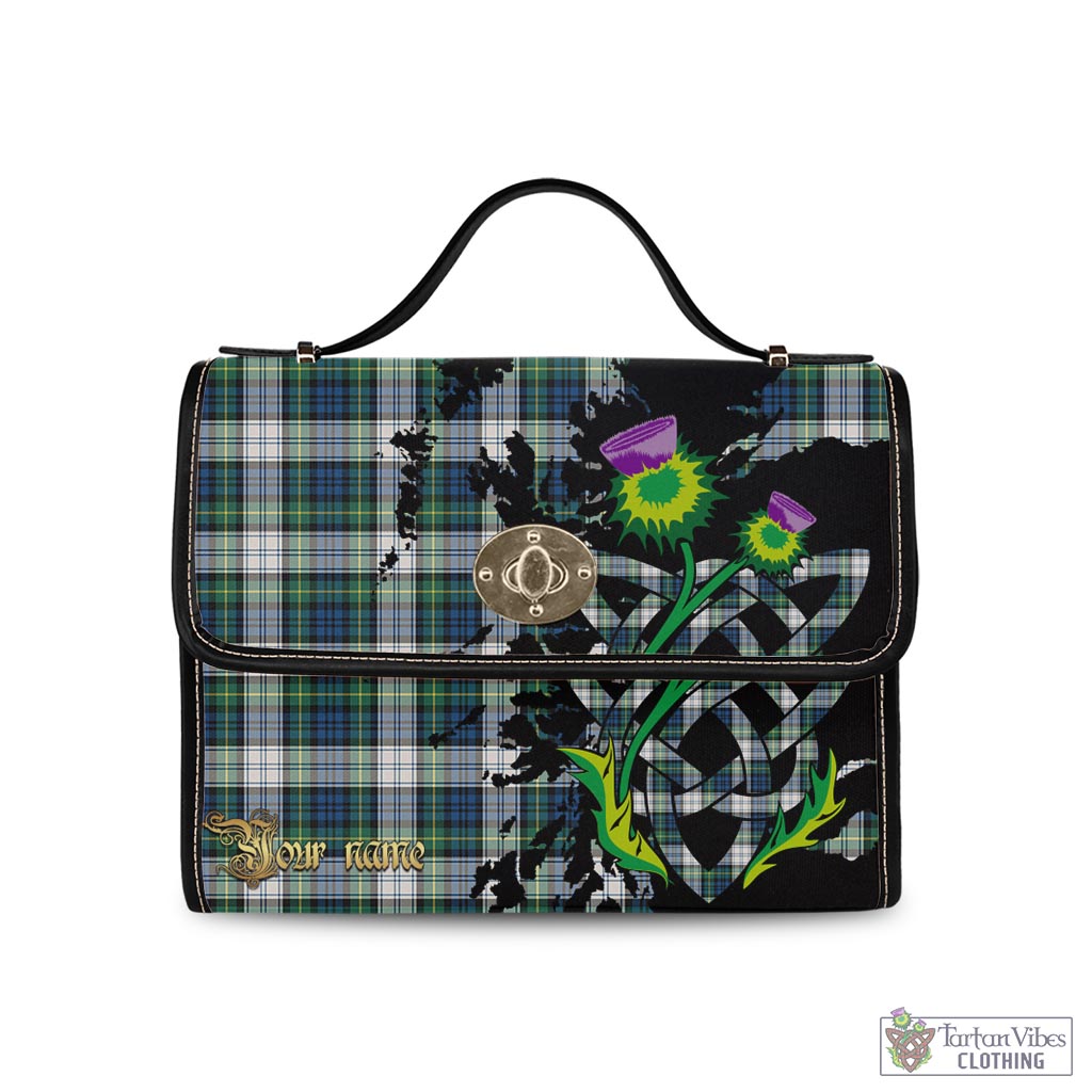 Tartan Vibes Clothing Gordon Dress Ancient Tartan Waterproof Canvas Bag with Scotland Map and Thistle Celtic Accents