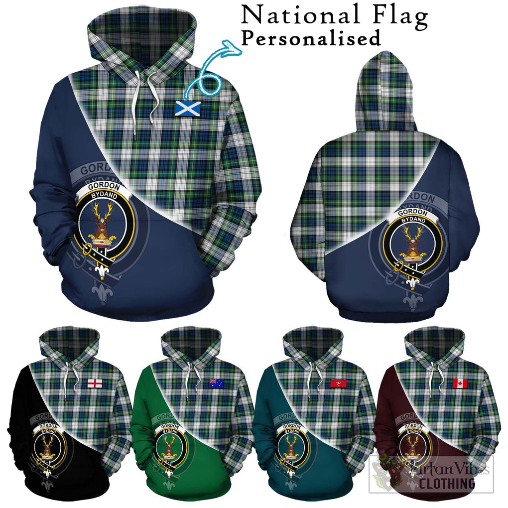 Gordon Dress Ancient Tartan Hoodie with Personalised National Flag and Family Crest Half Style Zip Hoodie - Tartanvibesclothing Shop