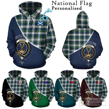 Gordon Dress Ancient Tartan Hoodie with Personalised National Flag and Family Crest Half Style