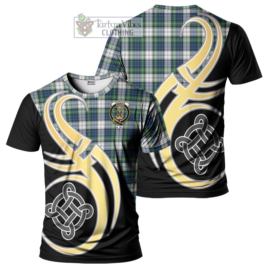 Tartan Vibes Clothing Gordon Dress Ancient Tartan T-Shirt with Family Crest and Celtic Symbol Style