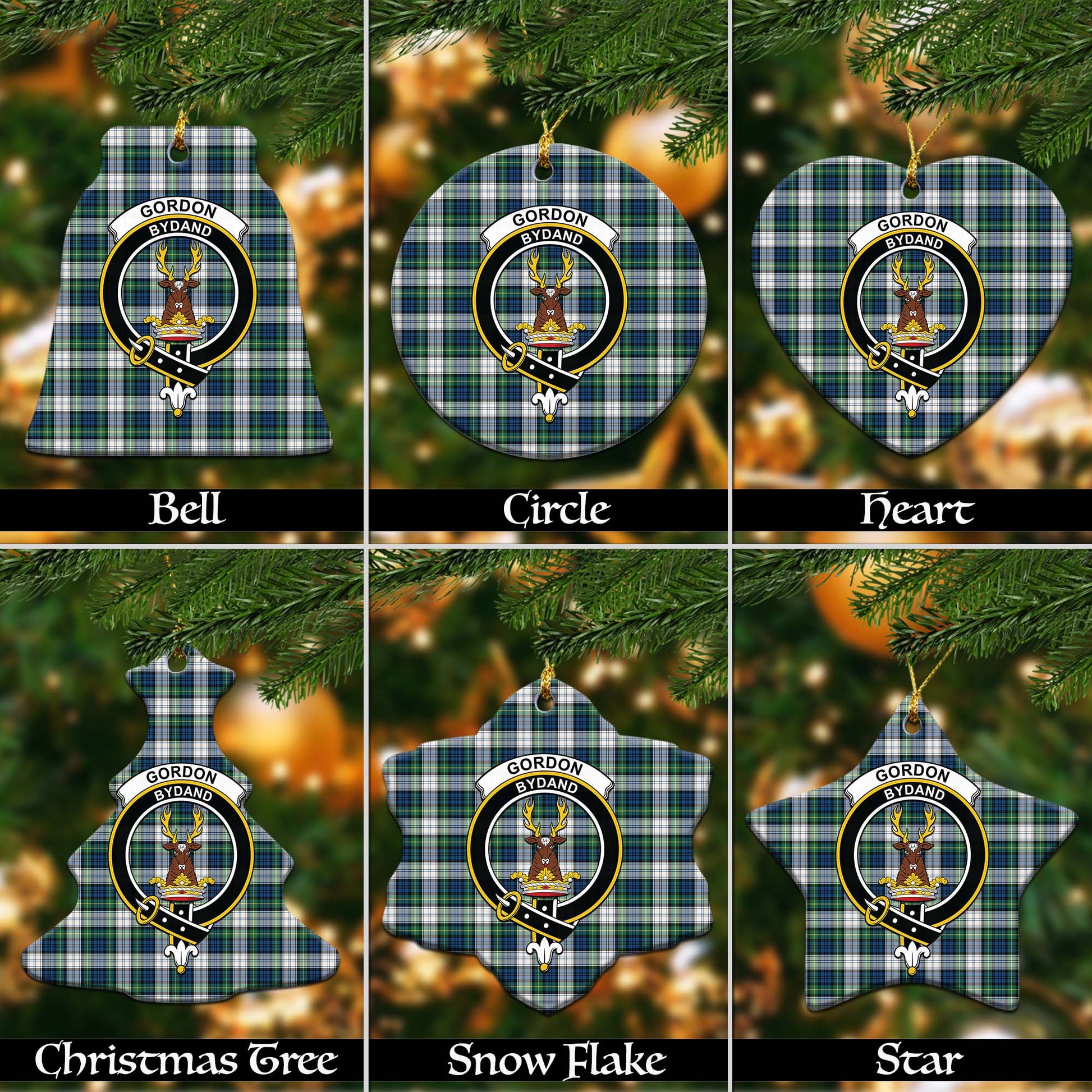 Gordon Dress Ancient Tartan Christmas Ornaments with Family Crest - Tartanvibesclothing