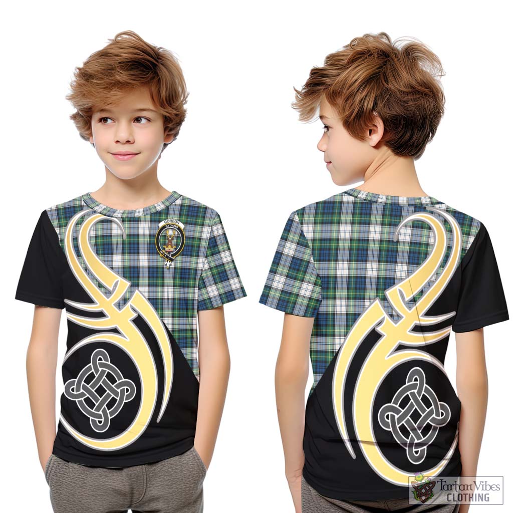 Gordon Dress Ancient Tartan Kid T-Shirt with Family Crest and Celtic Symbol Style Youth XL Size14 - Tartan Vibes Clothing