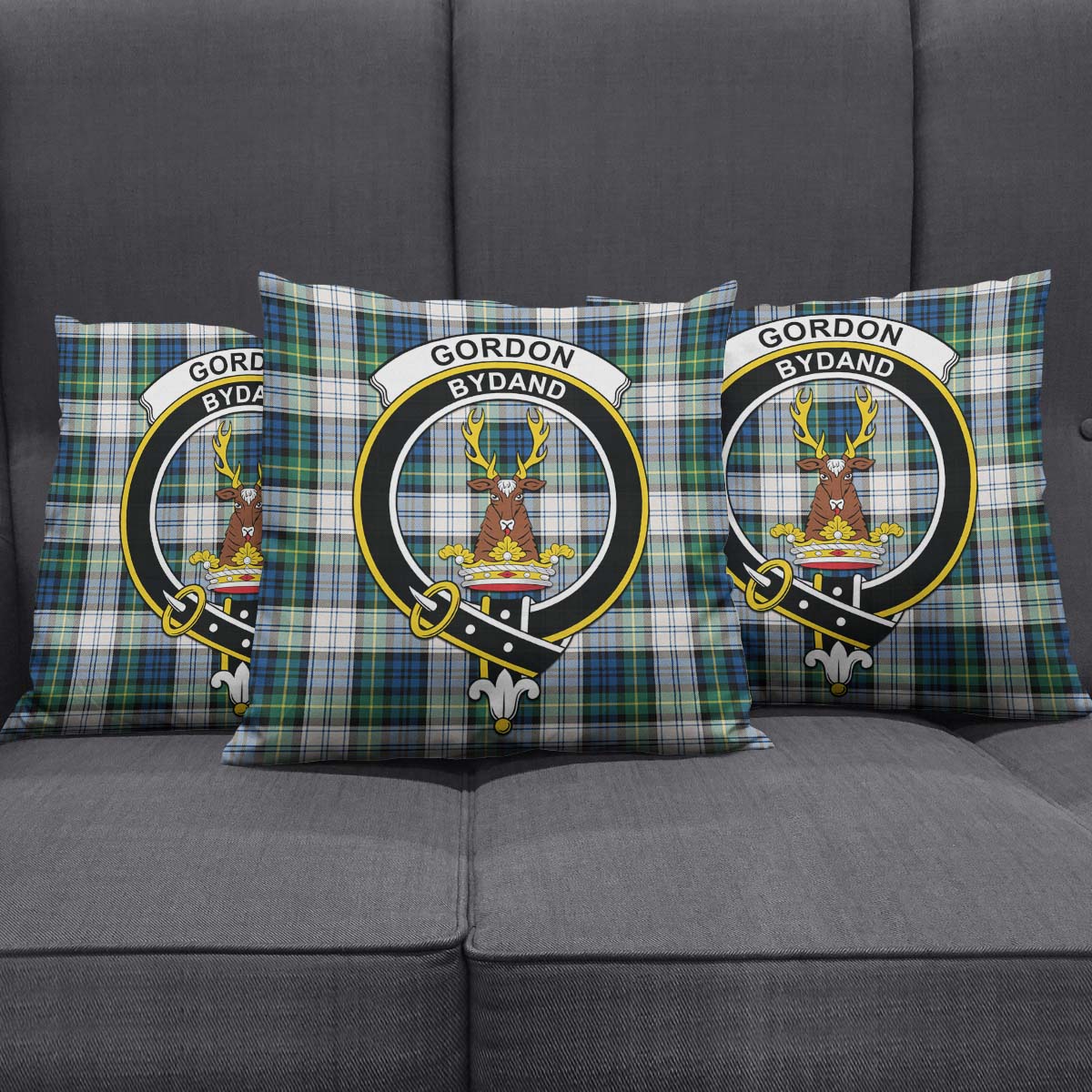 Gordon Dress Ancient Tartan Pillow Cover with Family Crest Square Pillow Cover - Tartanvibesclothing