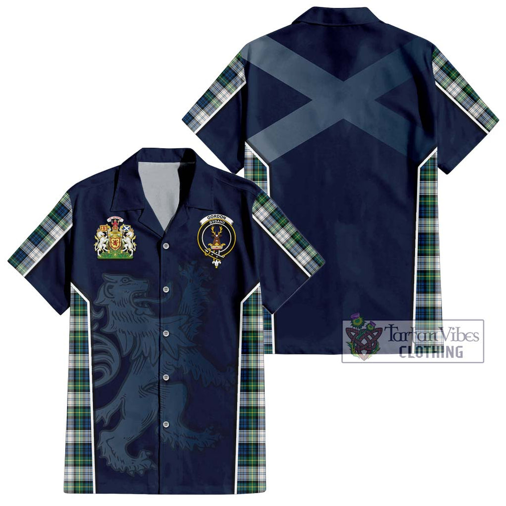 Gordon Dress Ancient Tartan Short Sleeve Button Shirt with Family Crest and Lion Rampant Vibes Sport Style Kid - Tartan Vibes Clothing