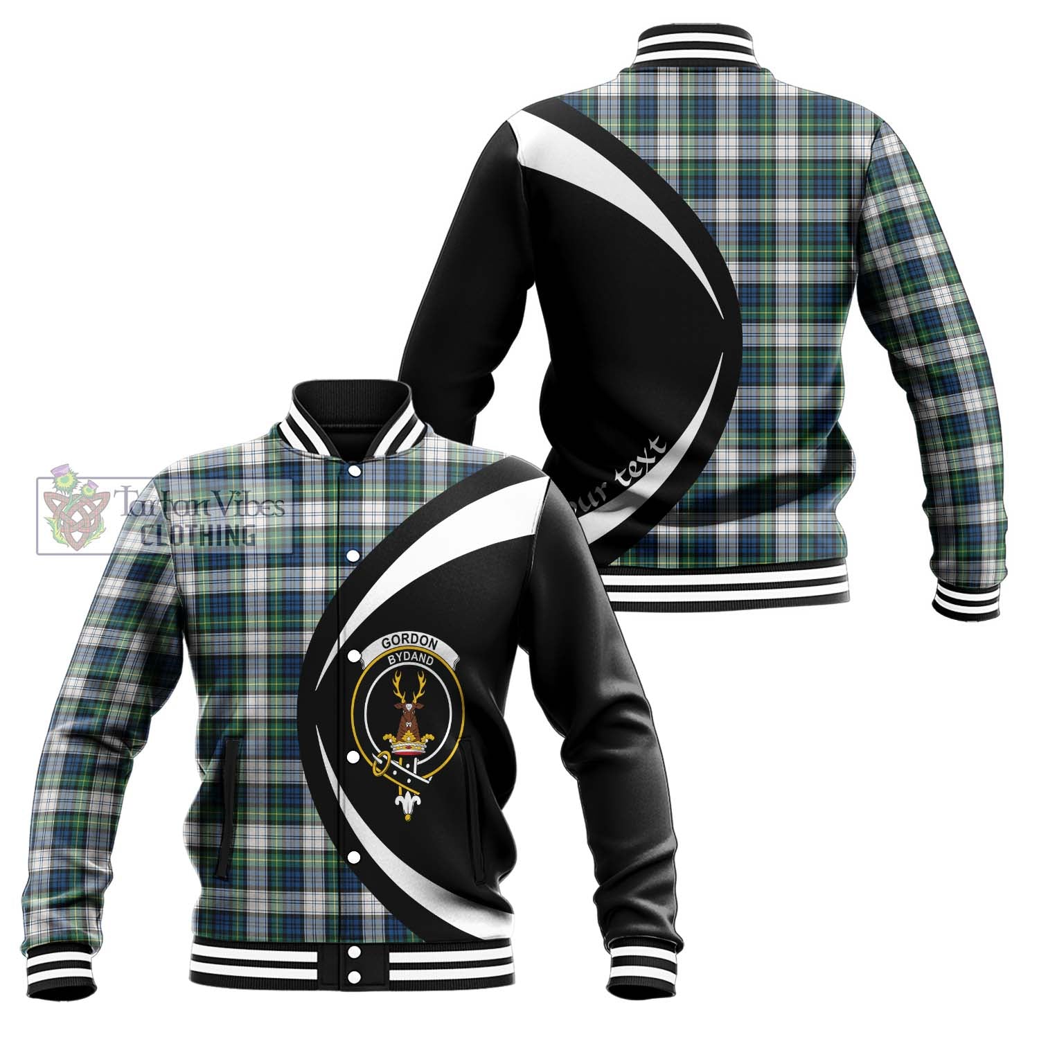 Gordon Dress Ancient Tartan Baseball Jacket with Family Crest Circle Style Unisex - Tartan Vibes Clothing