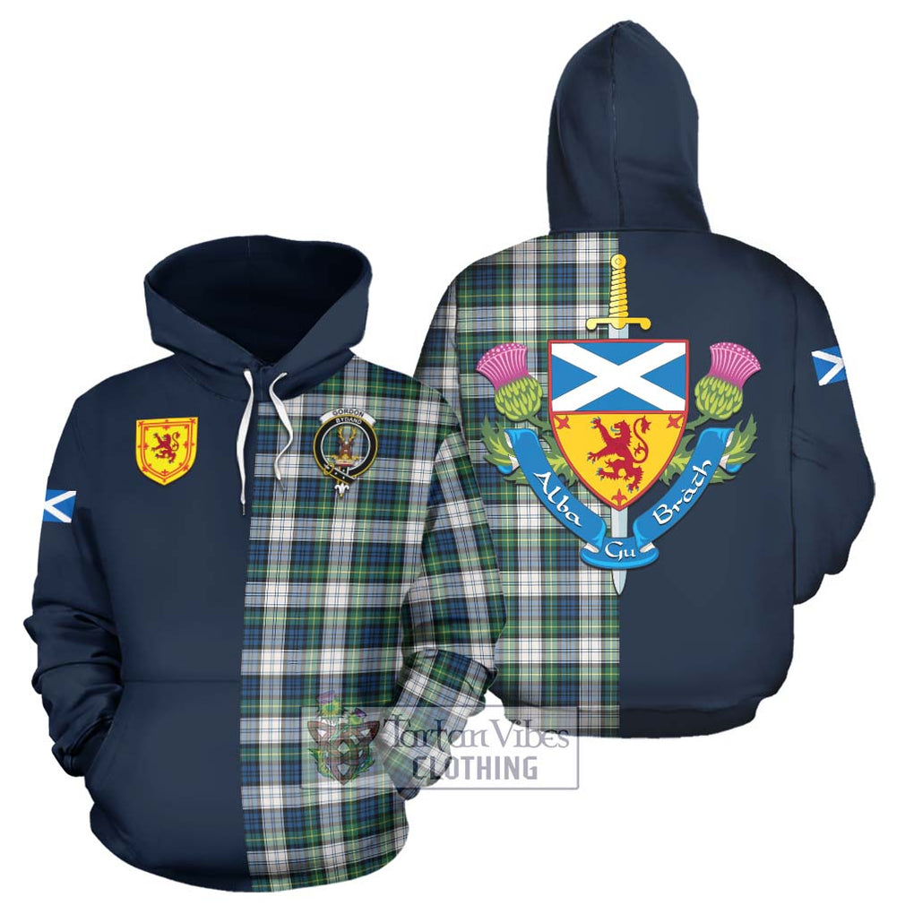 Tartan Vibes Clothing Gordon Dress Ancient Tartan Hoodie with Scottish Lion Royal Arm Half Style