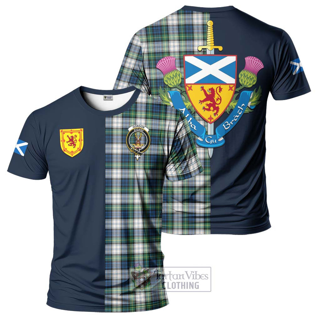 Tartan Vibes Clothing Gordon Dress Ancient Tartan T-Shirt Alba with Scottish Lion Royal Arm Half Style