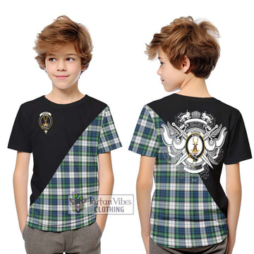 Gordon Dress Ancient Tartan Kid T-Shirt with Family Crest and Military Logo Style