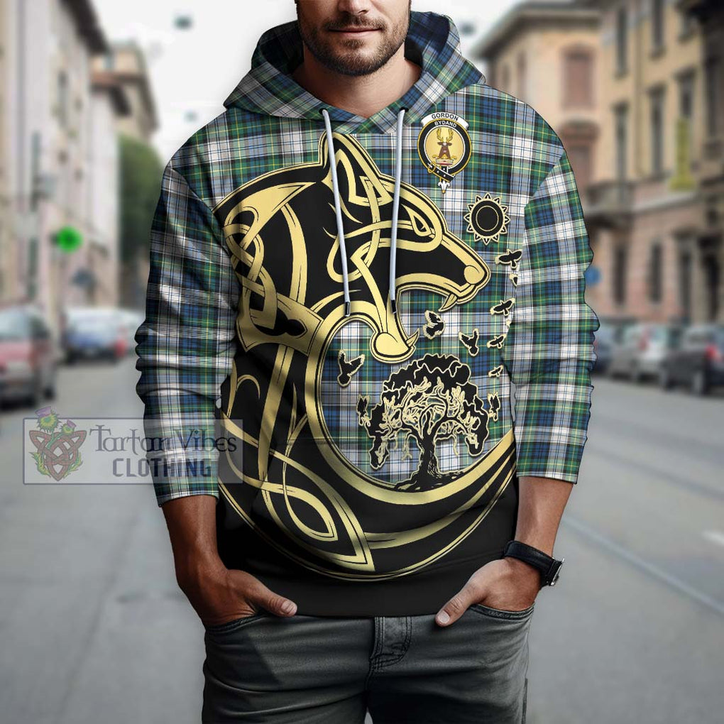 Gordon Dress Ancient Tartan Hoodie with Family Crest Celtic Wolf Style Zip Hoodie - Tartan Vibes Clothing