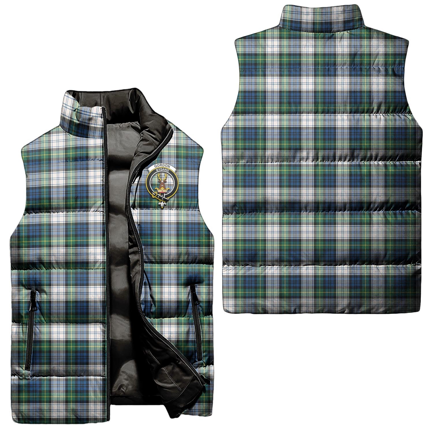 Gordon Dress Ancient Tartan Sleeveless Puffer Jacket with Family Crest Unisex - Tartanvibesclothing