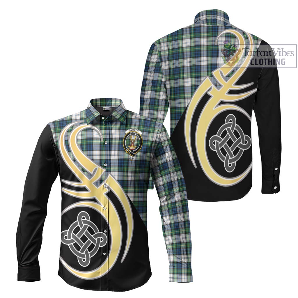 Gordon Dress Ancient Tartan Long Sleeve Button Shirt with Family Crest and Celtic Symbol Style Men's Shirt S - Tartan Vibes Clothing