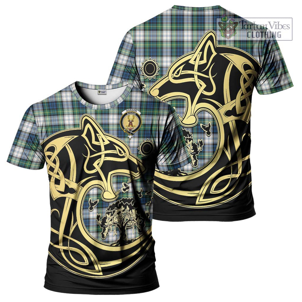 Gordon Dress Ancient Tartan T-Shirt with Family Crest Celtic Wolf Style Kid's Shirt - Tartan Vibes Clothing