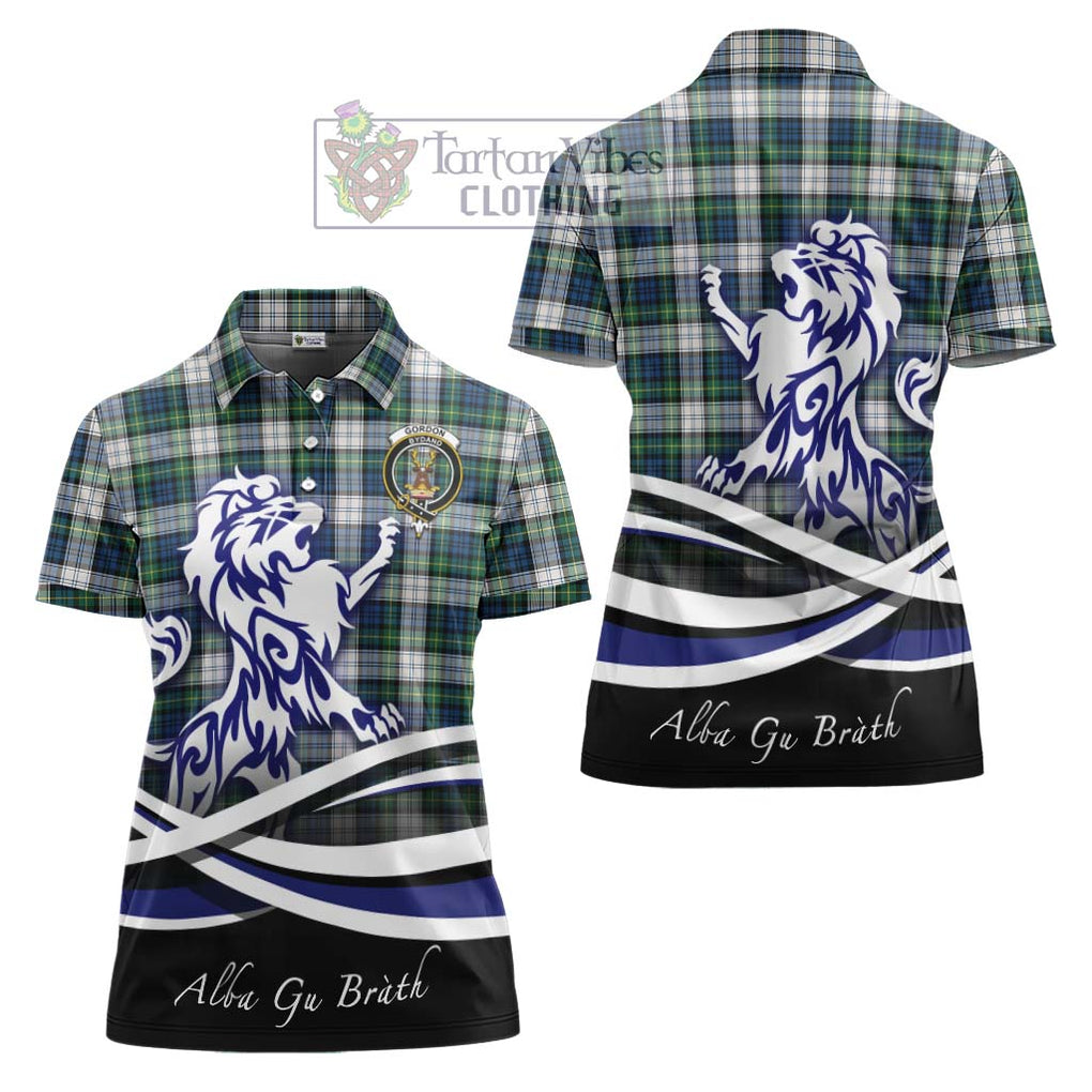 Gordon Dress Ancient Tartan Women's Polo Shirt with Alba Gu Brath Regal Lion Emblem Women - Tartanvibesclothing Shop