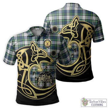 Gordon Dress Ancient Tartan Polo Shirt with Family Crest Celtic Wolf Style