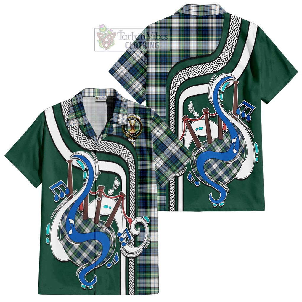 Gordon Dress Ancient Tartan Short Sleeve Button Shirt with Epic Bagpipe Style Kid - Tartanvibesclothing Shop