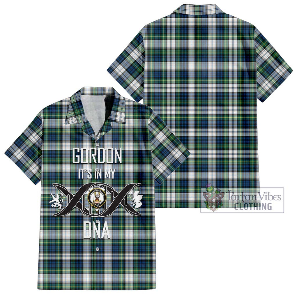 Gordon Dress Ancient Tartan Short Sleeve Button Shirt with Family Crest DNA In Me Style Kid - Tartanvibesclothing Shop