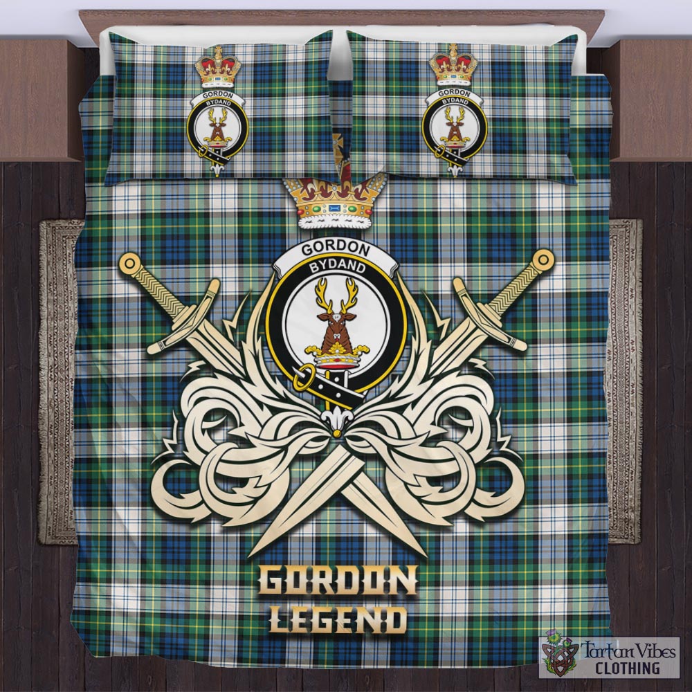 Tartan Vibes Clothing Gordon Dress Ancient Tartan Bedding Set with Clan Crest and the Golden Sword of Courageous Legacy