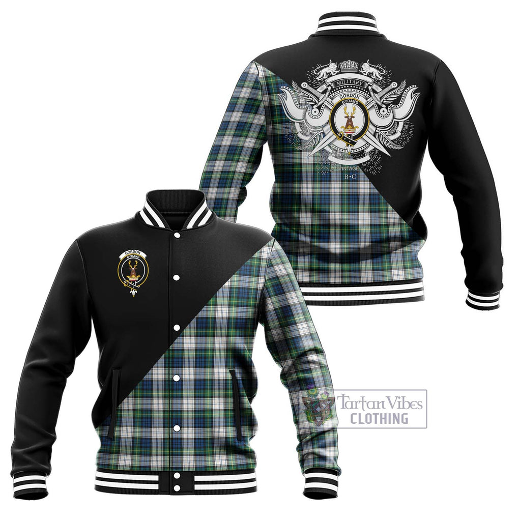 Gordon Dress Ancient Tartan Baseball Jacket with Family Crest and Military Logo Style Unisex - Tartanvibesclothing Shop