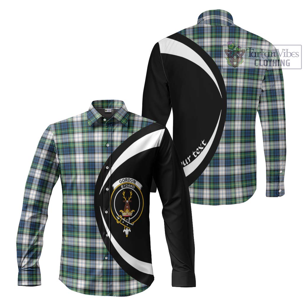 Gordon Dress Ancient Tartan Long Sleeve Button Up with Family Crest Circle Style Men's Shirt S - Tartan Vibes Clothing