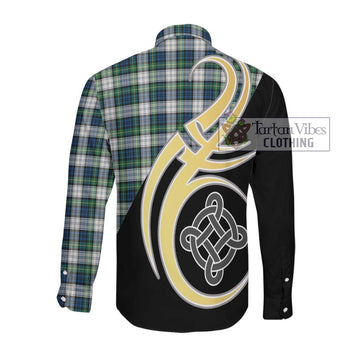 Gordon Dress Ancient Tartan Long Sleeve Button Shirt with Family Crest and Celtic Symbol Style