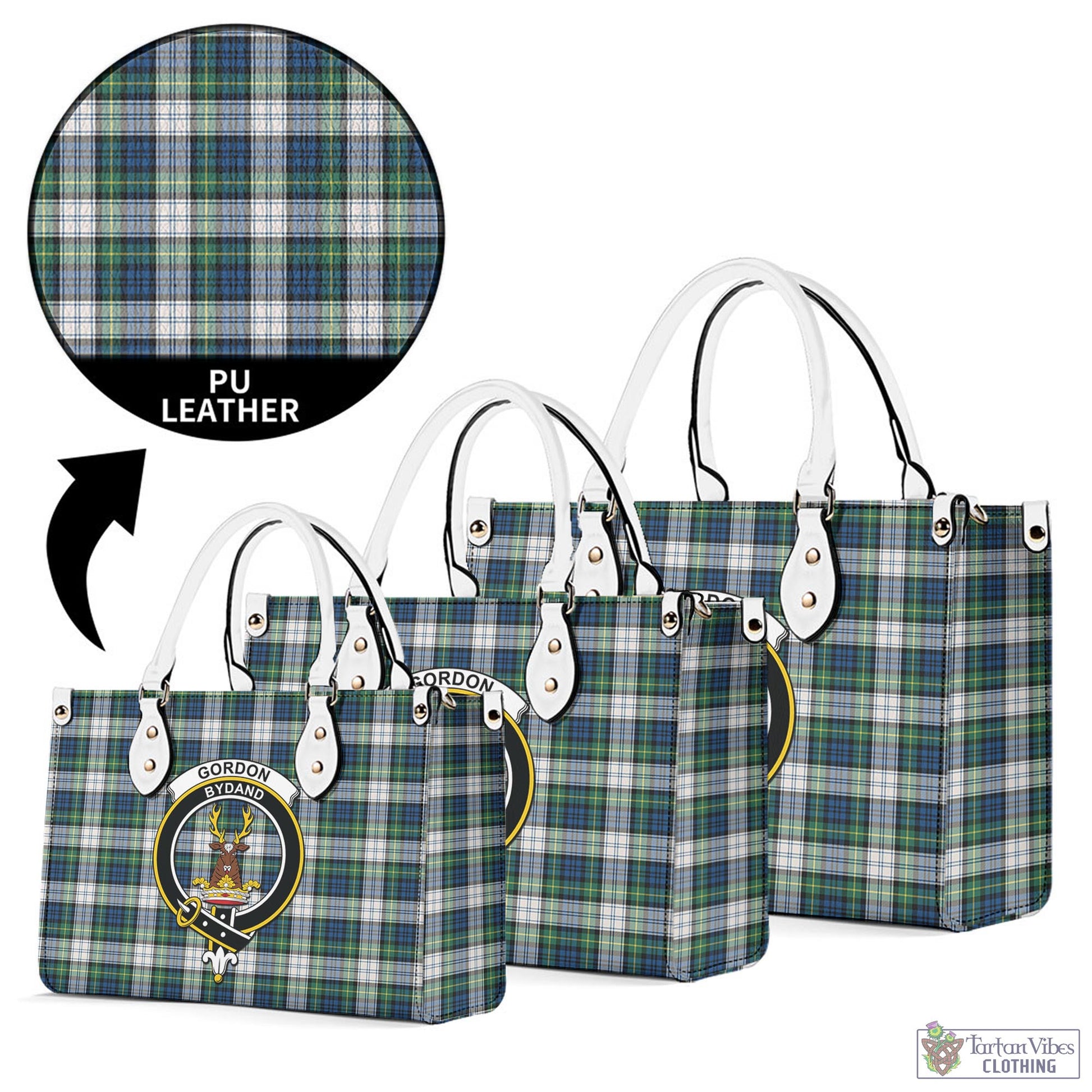 Tartan Vibes Clothing Gordon Dress Ancient Tartan Luxury Leather Handbags with Family Crest