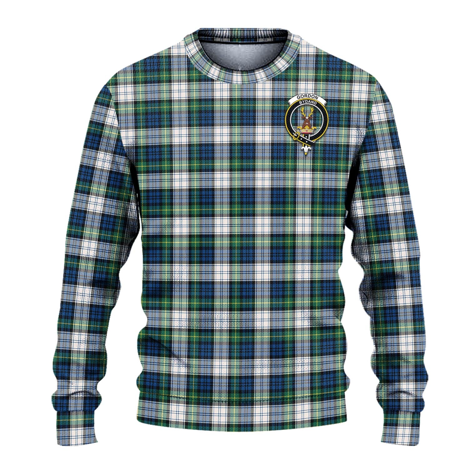 Gordon Dress Ancient Tartan Knitted Sweater with Family Crest - Tartanvibesclothing